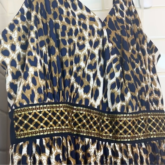 🍓Plus Size Maxi Dress 3x Studio West Apparel Cheetah Smocked back Tie Waist NWT - Picture 2 of 8